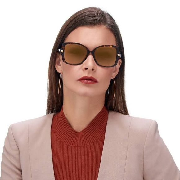 New - VERSACE VE4390F 108/6E Dark Havana / Brown Gold Flash 56m Sunglasses - Picture 3 of 8